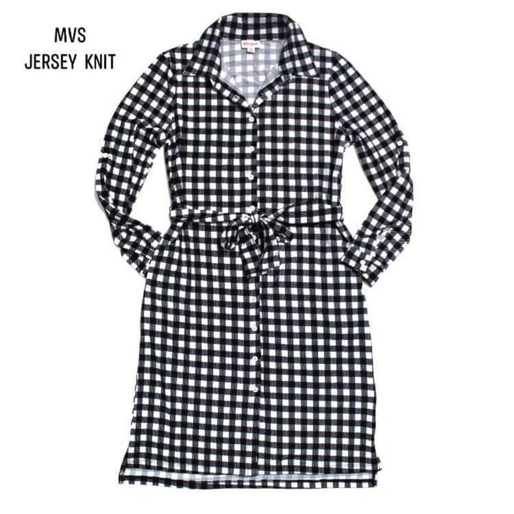 NEW S LuLaRoe Ellie Shirt Dress Black White Plaid Check Full Button Tie Waist
